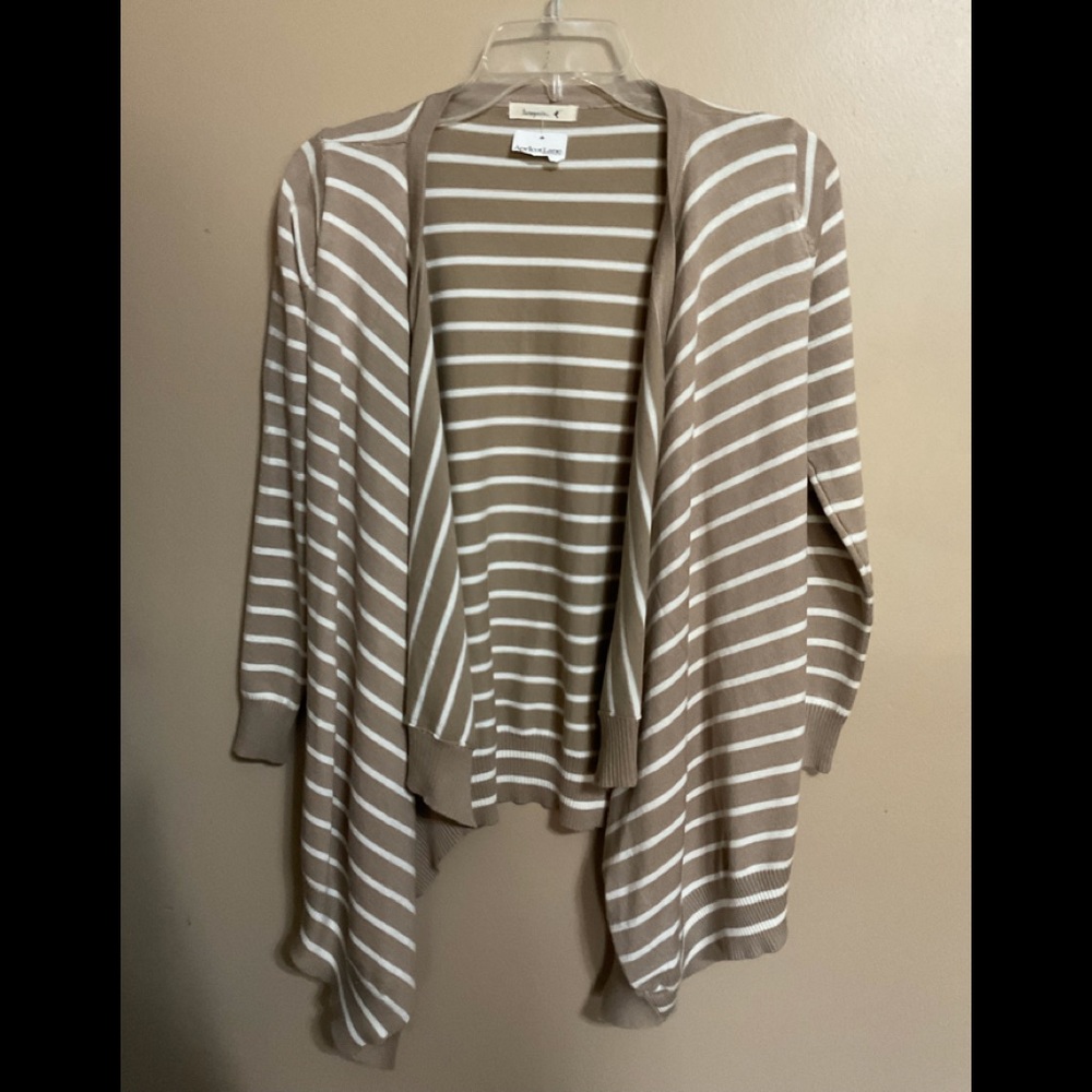 TEASPOON OPEN FRONT TAN WHITE STRIPE SWEATER M NWT APRICOT LANE